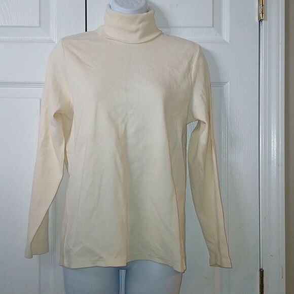 Chaus ivory colored ribbed long sleeve turtleneck  Sz L - Picture 1 of 5